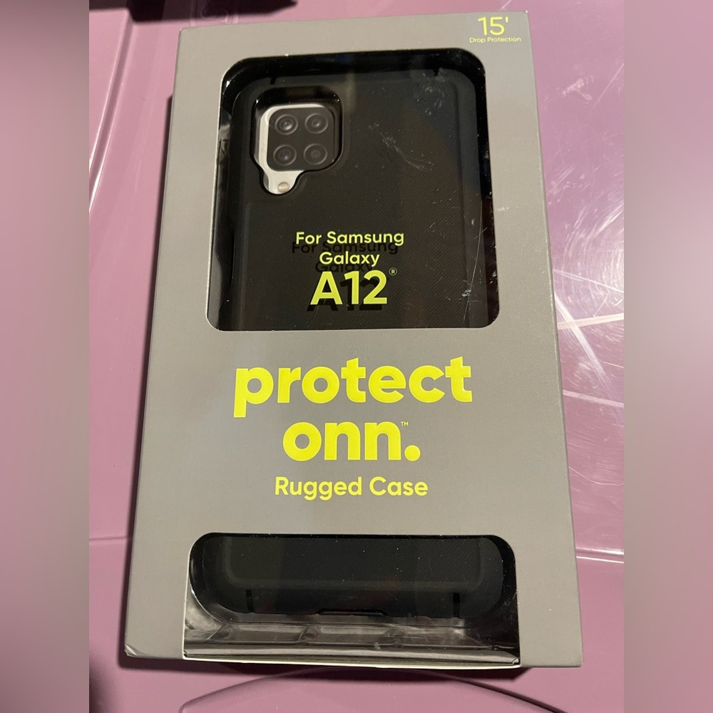 Protect onn. Black Rugged Case Samsung Galaxy A12 NEW